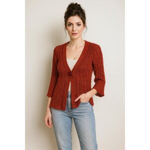 Marisa Christina Red Knit Cardigan Sweater Bell Sleeves Women's Medium